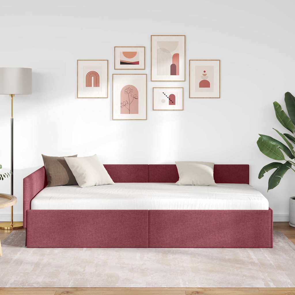vidaXL Rama łóżka narożnego Czerwone wino 80 cm x 200 cm tkanina