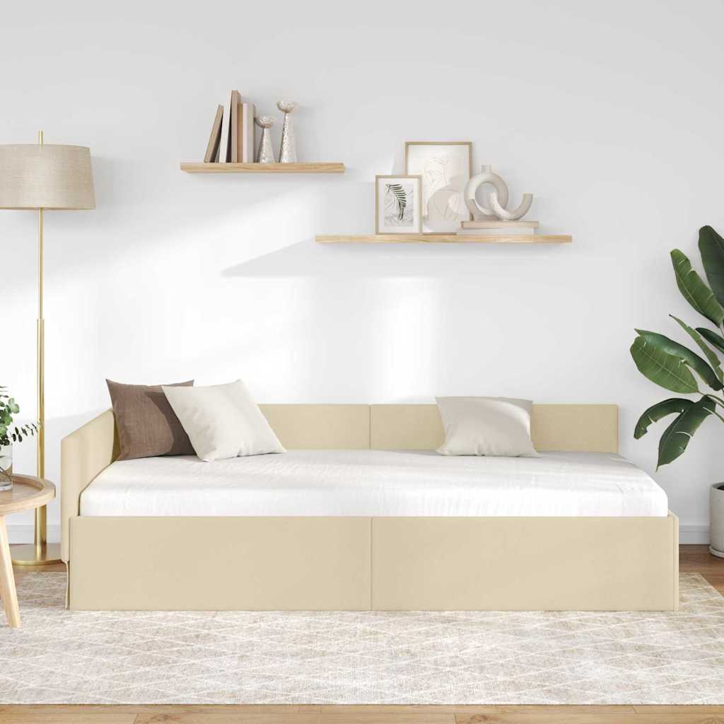 vidaXL Rama łóżka narożnego Kremowy 80 cm x 200 cm tkanina