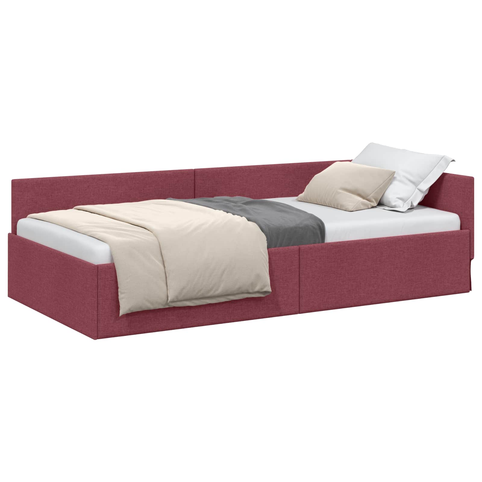 vidaXL Rama łóżka narożnego Czerwone wino 90 cm x 190 cm tkanina