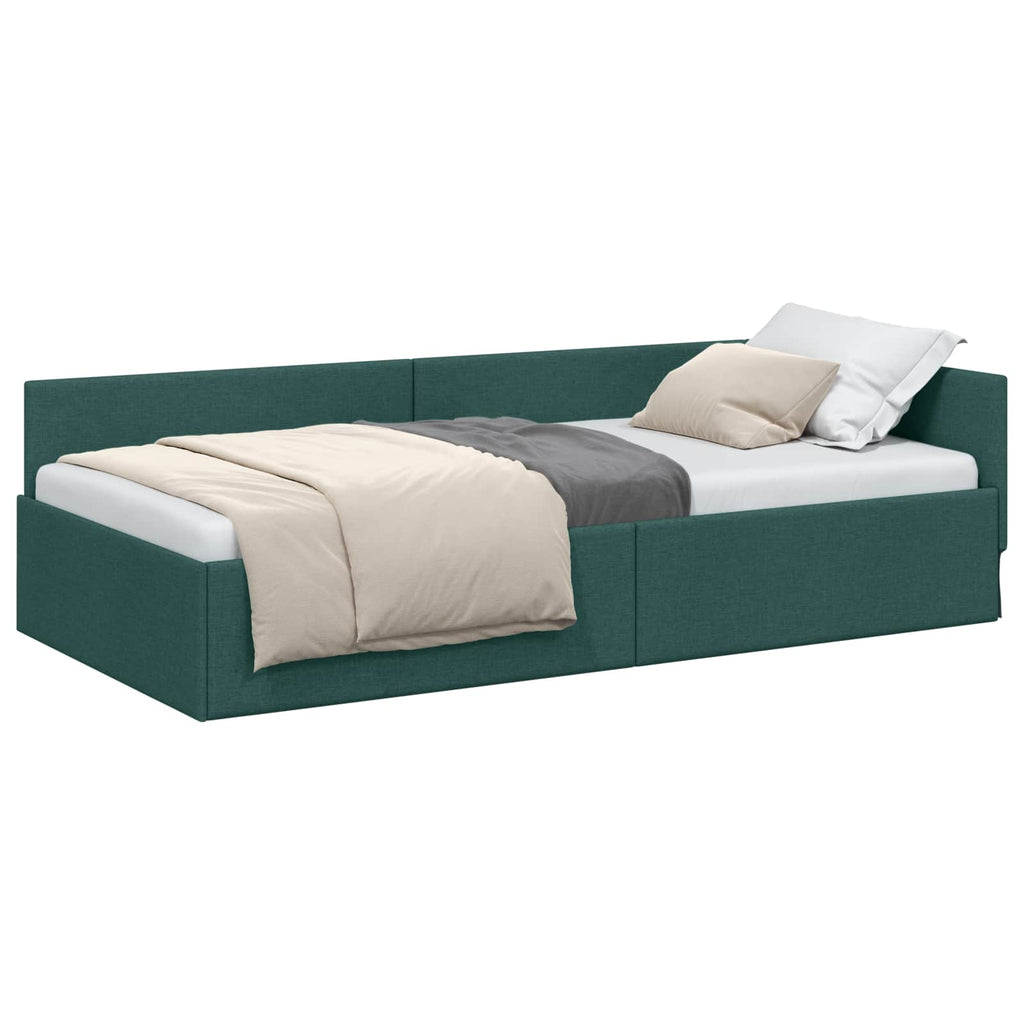 vidaXL Rama łóżka narożnego Ciemna zieleń 90 cm x 190 cm tkanina