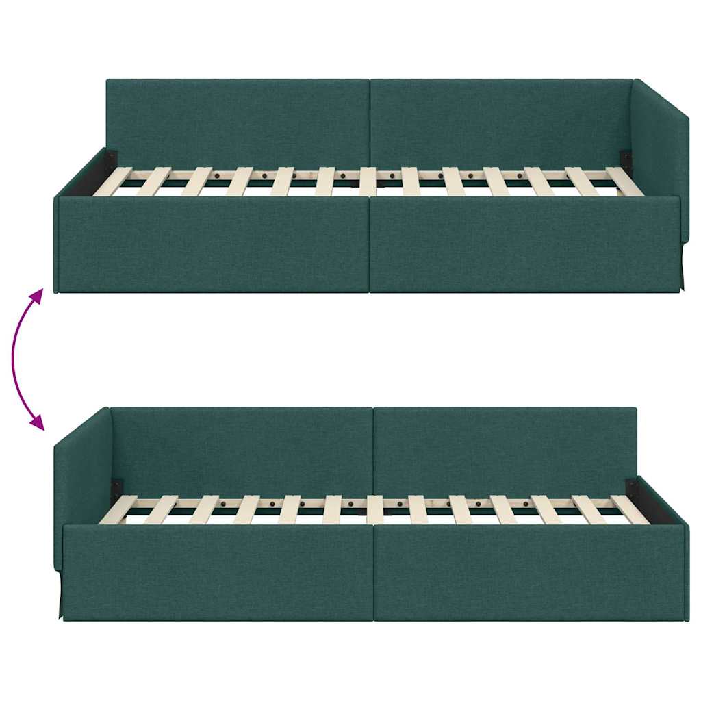 vidaXL Rama łóżka narożnego Ciemna zieleń 90 cm x 190 cm tkanina