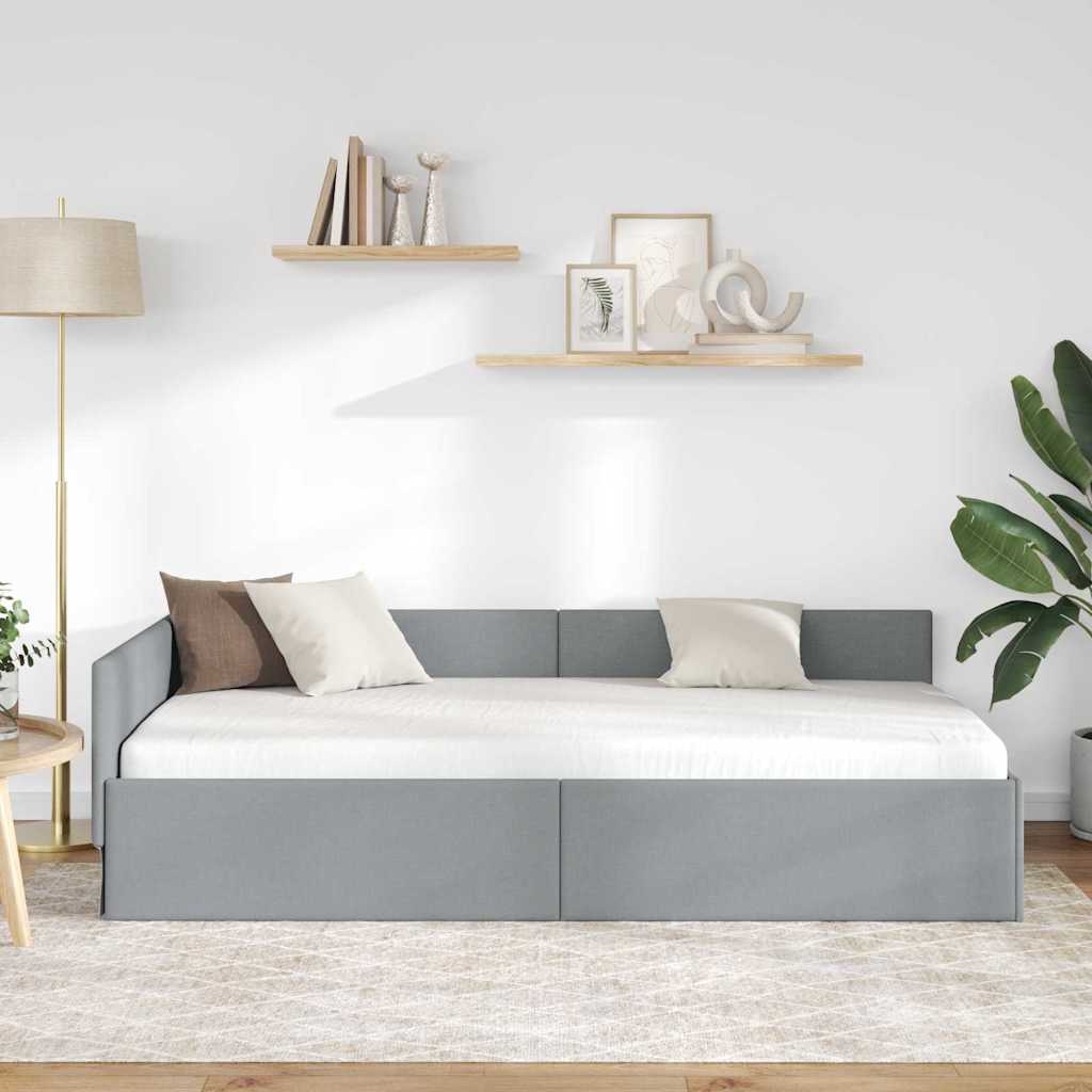 vidaXL Rama łóżka narożnego Jasnoszary 90 cm x 200 cm tkanina