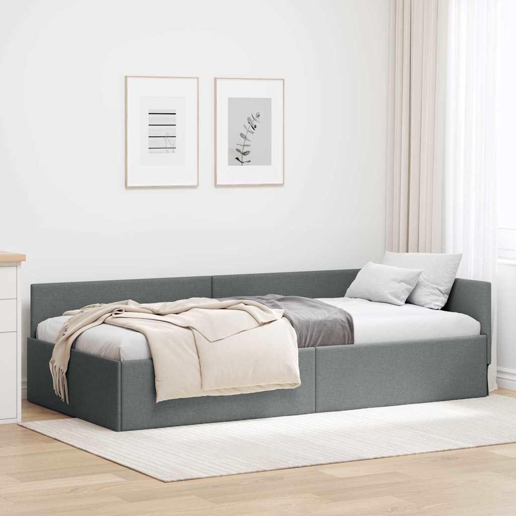 vidaXL Rama łóżka narożnego Ciemnoszary 90 cm x 200 cm tkanina