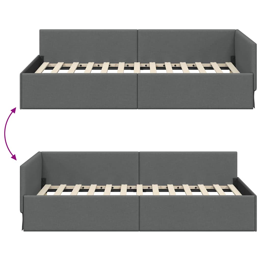 vidaXL Rama łóżka narożnego Ciemnoszary 90 cm x 200 cm tkanina