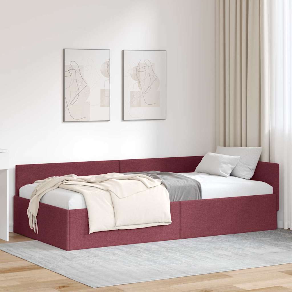 vidaXL Rama łóżka narożnego Czerwone wino 90 cm x 200 cm tkanina