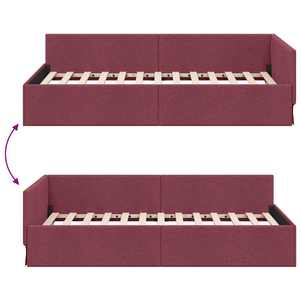 vidaXL Rama łóżka narożnego Czerwone wino 90 cm x 200 cm tkanina