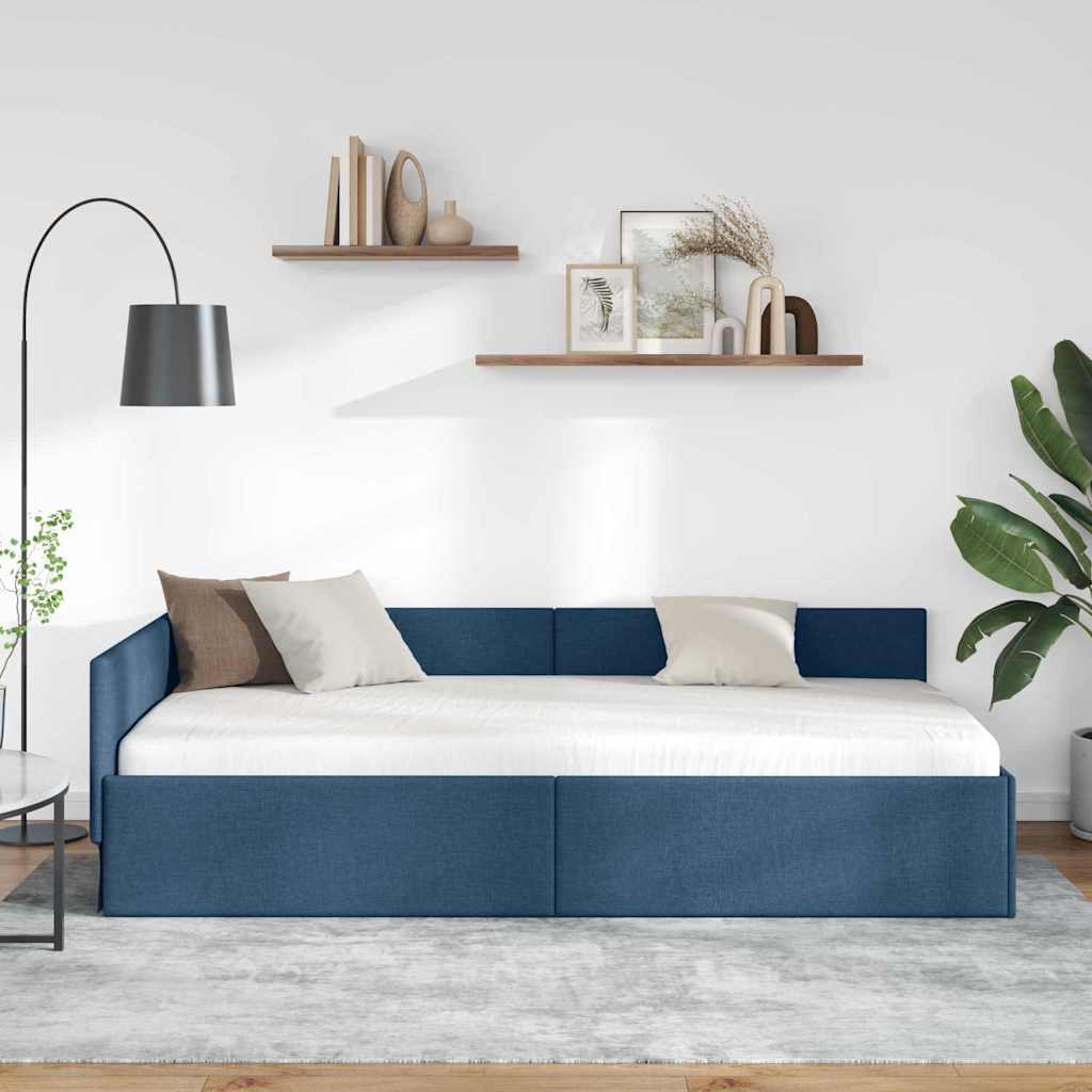 vidaXL Rama łóżka narożnego Niebieski 100 cm x 200 cm tkanina
