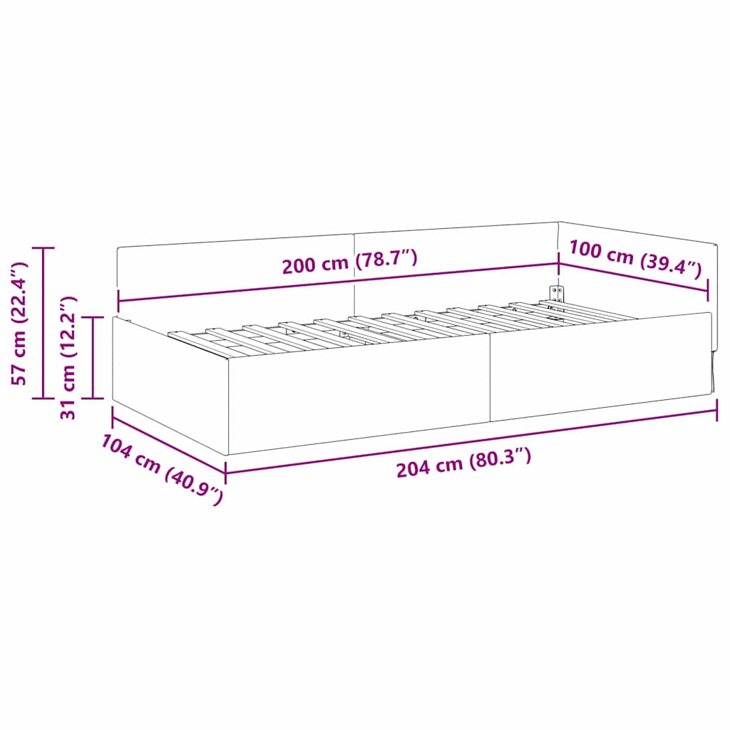 vidaXL Rama łóżka narożnego Niebieski 100 cm x 200 cm tkanina