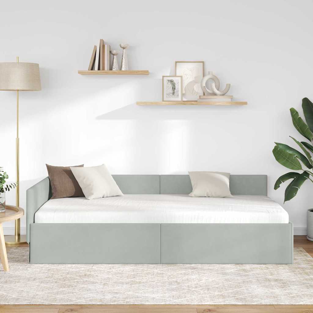 vidaXL Rama łóżka narożnego Jasnoszary 80 cm x 200 cm Aksamit