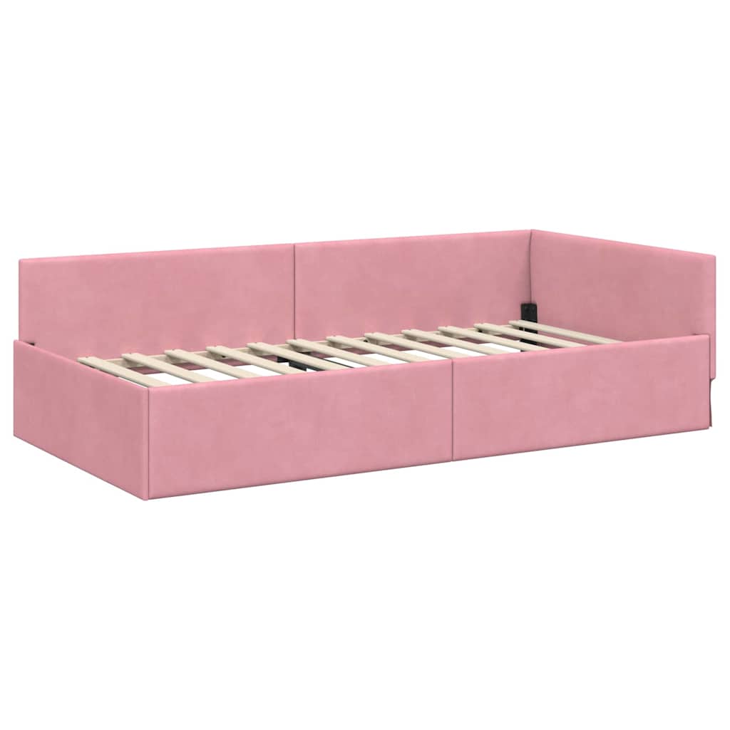 vidaXL Rama łóżka narożnego Z zagłówkiem Różowy 80 cm x 200 cm Aksamit