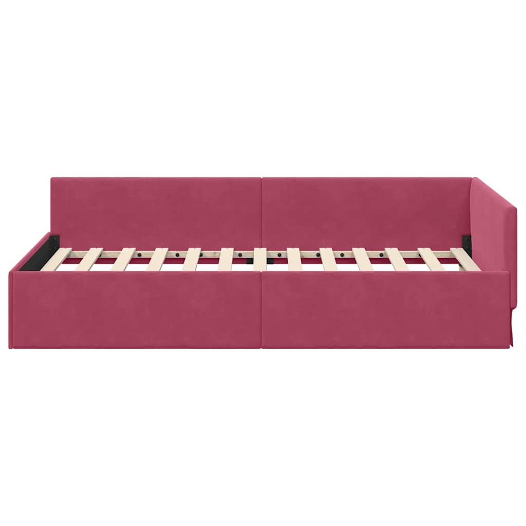 vidaXL Rama łóżka narożnego Czerwone wino 80 cm x 200 cm Aksamit