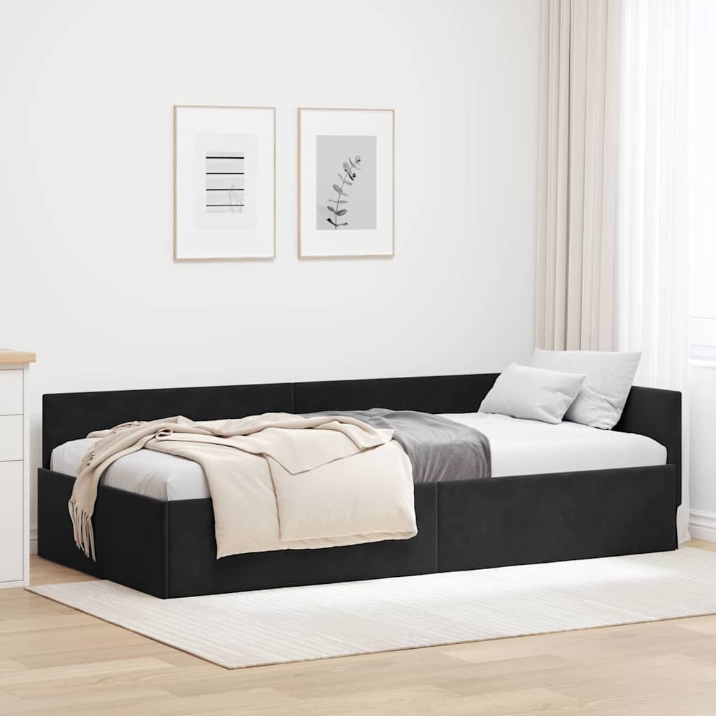 vidaXL Rama łóżka narożnego Z zagłówkiem Czarny 80 cm x 200 cm Aksamit