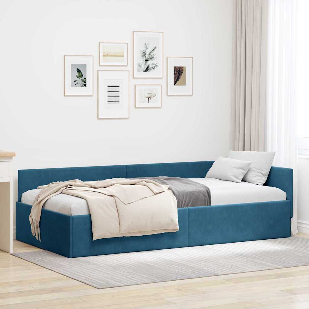 vidaXL Rama łóżka narożnego Niebieski 90 x 190 cm Aksamit