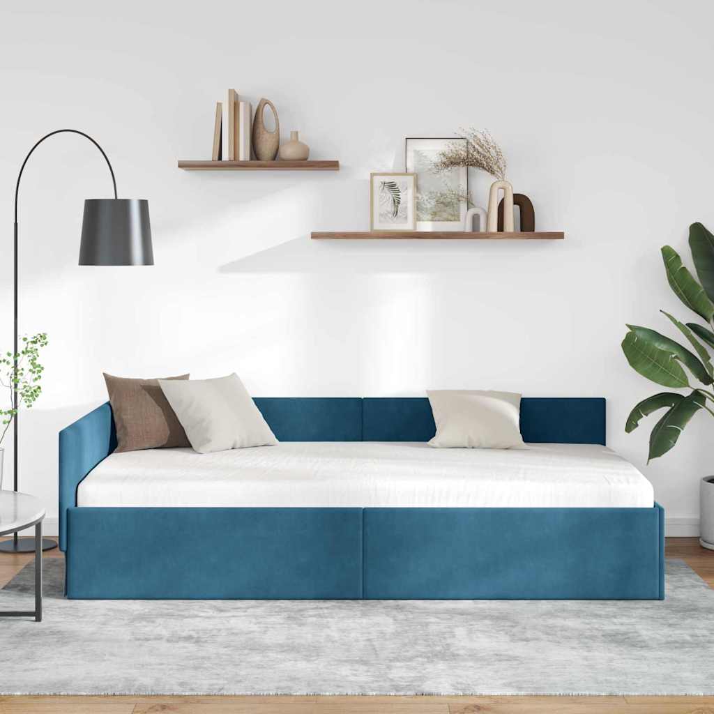 vidaXL Rama łóżka narożnego Niebieski 90 x 190 cm Aksamit