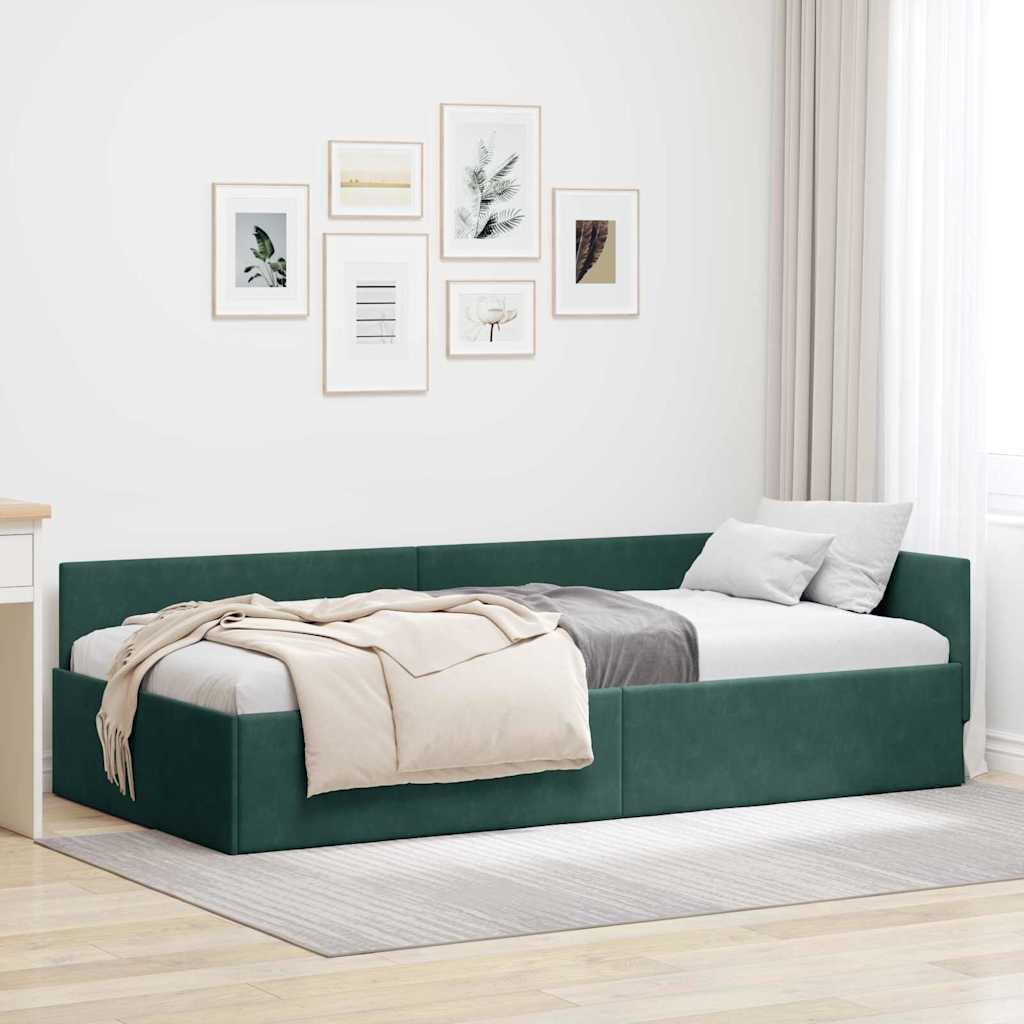 vidaXL Rama łóżka narożnego Ciemna zieleń 90 cm x 190 cm Aksamit
