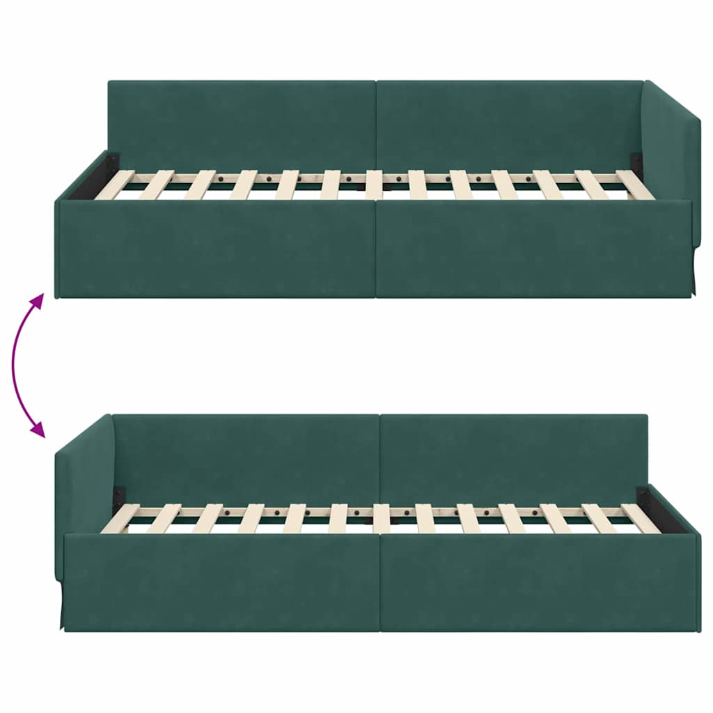 vidaXL Rama łóżka narożnego Ciemna zieleń 90 cm x 190 cm Aksamit