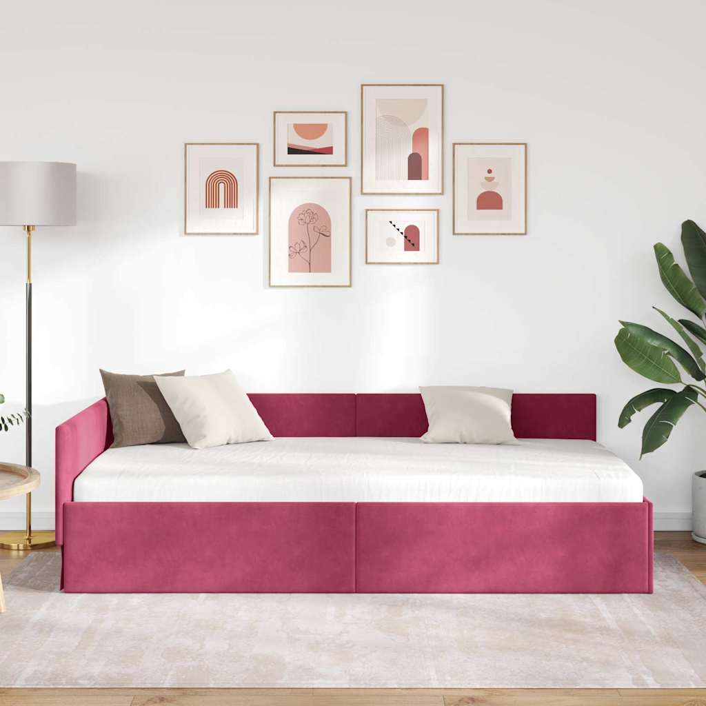 vidaXL Rama łóżka narożnego Czerwone wino 90 cm x 190 cm Aksamit