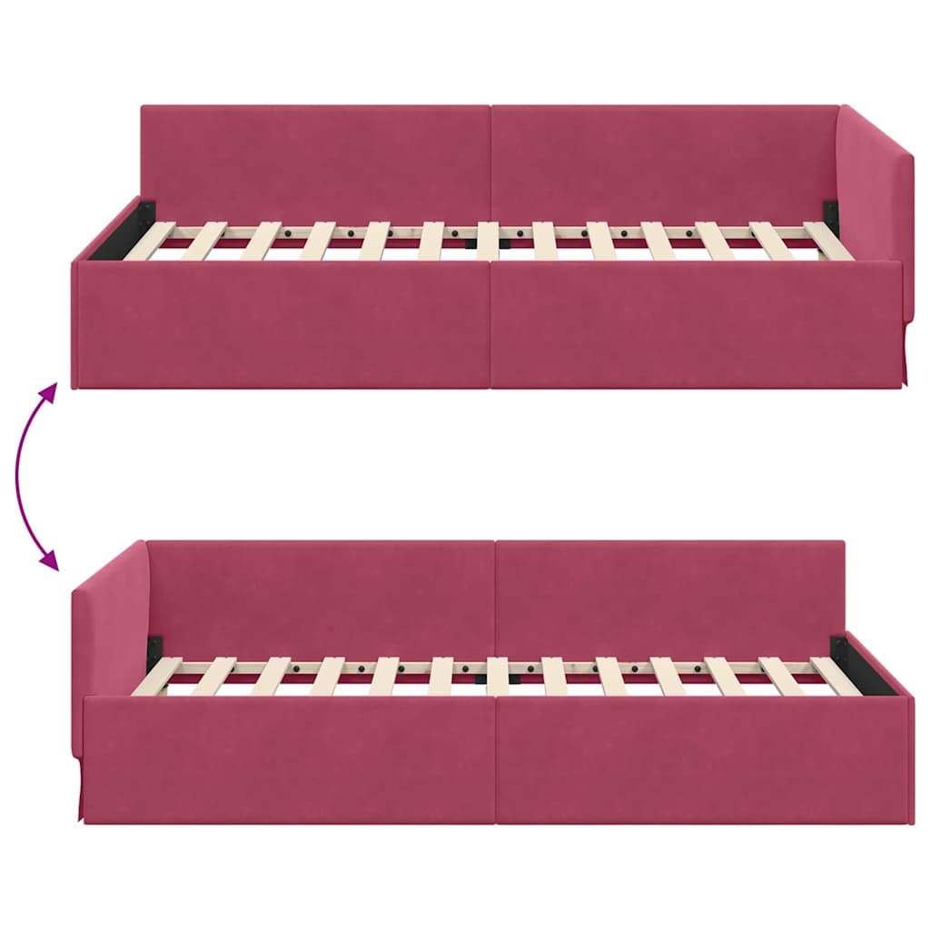 vidaXL Rama łóżka narożnego Czerwone wino 90 cm x 190 cm Aksamit
