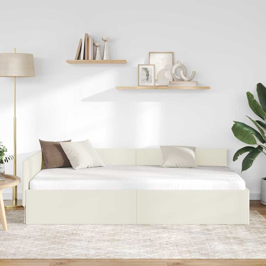 vidaXL Rama łóżka narożnego Kremowy 90 cm x 190 cm Aksamit