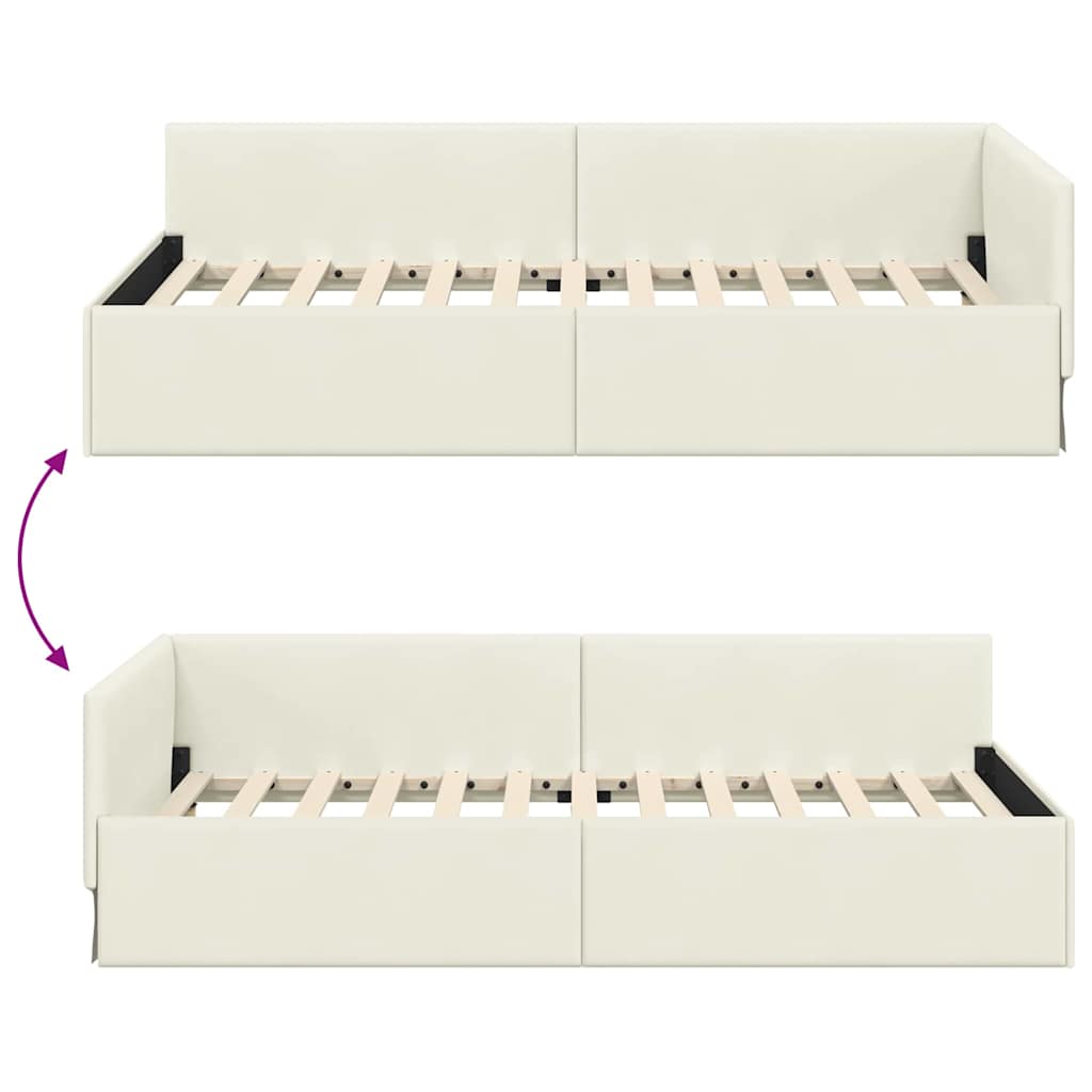 vidaXL Rama łóżka narożnego Kremowy 90 cm x 190 cm Aksamit