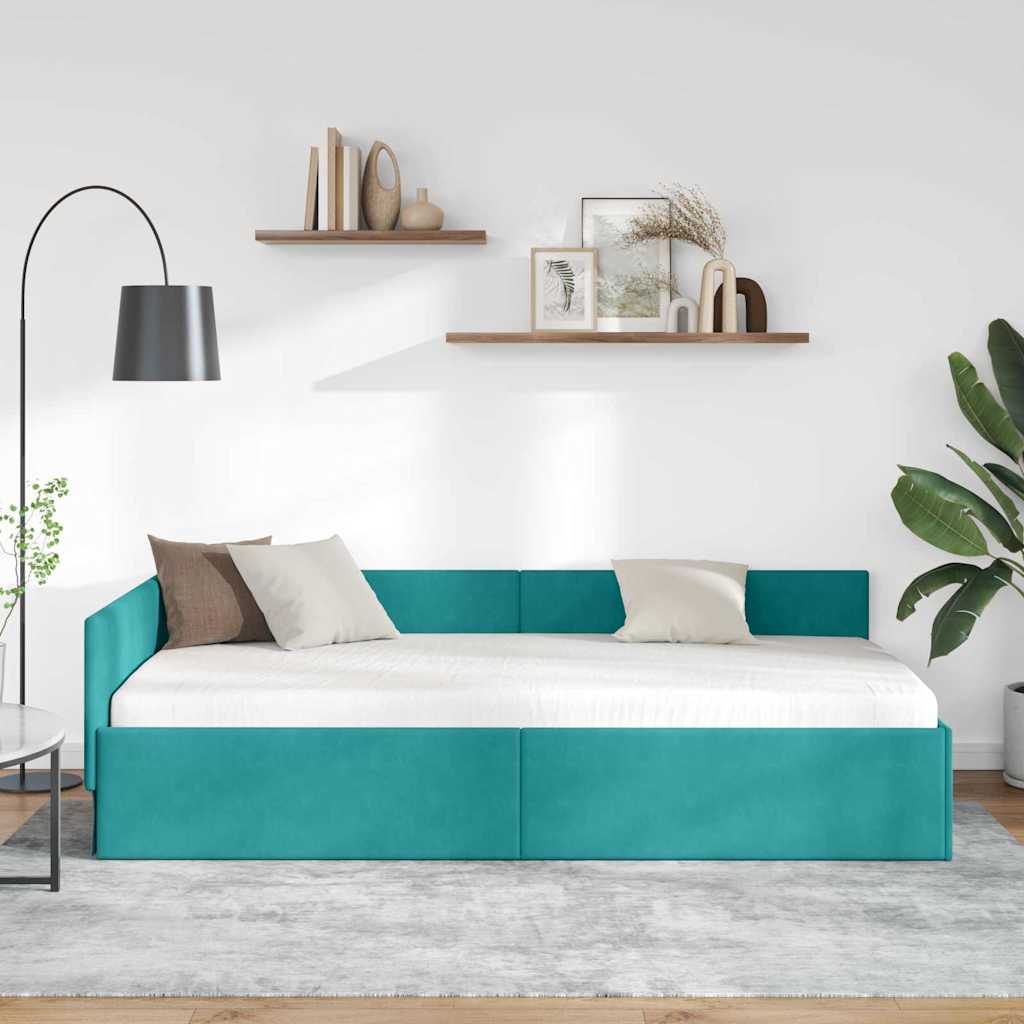 vidaXL Rama łóżka narożnego Turkusowy 90 cm x 190 cm Aksamit