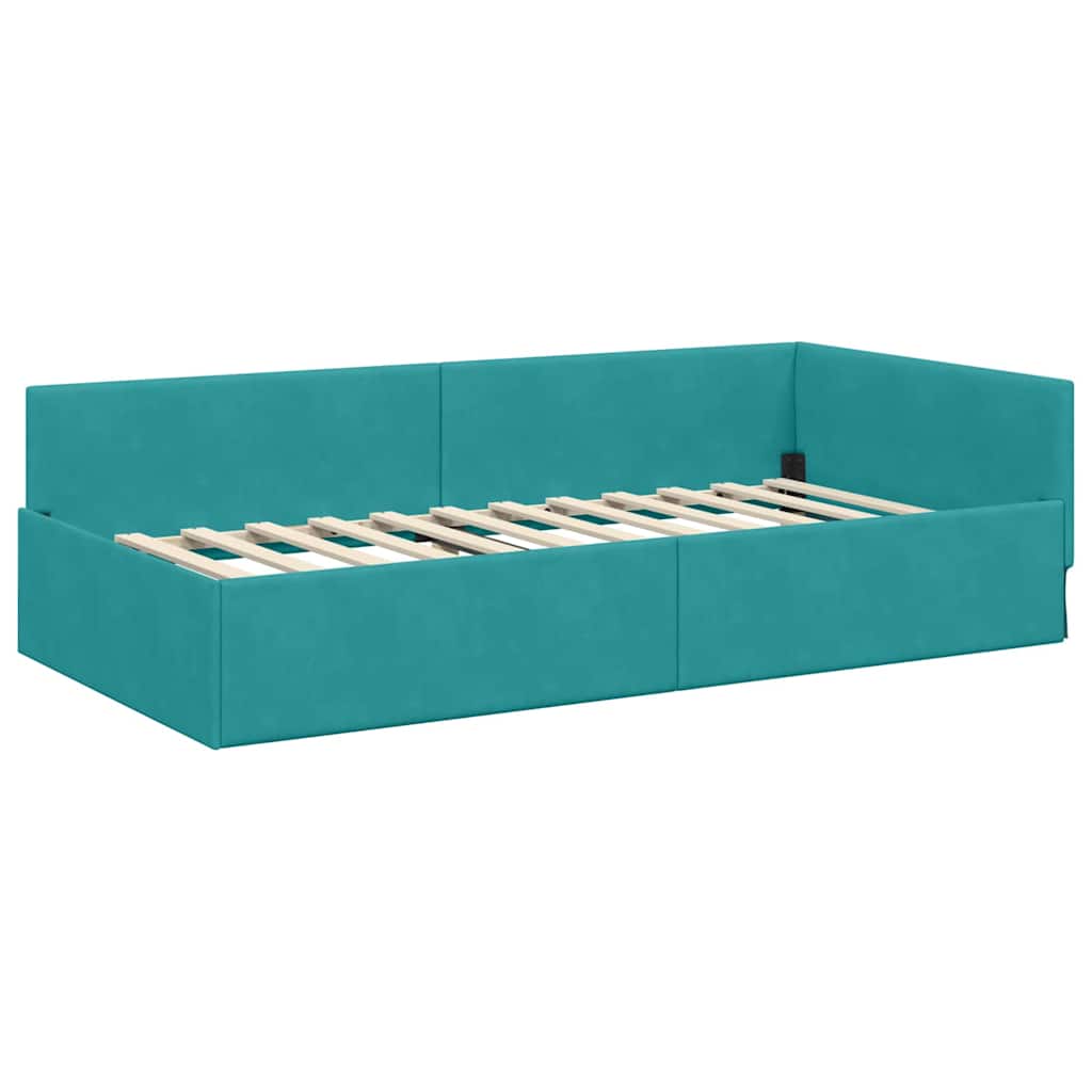 vidaXL Rama łóżka narożnego Turkusowy 90 cm x 190 cm Aksamit
