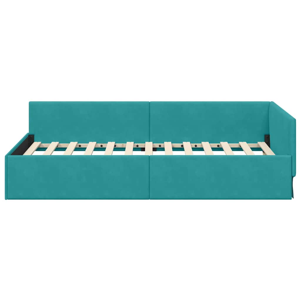 vidaXL Rama łóżka narożnego Turkusowy 90 cm x 190 cm Aksamit