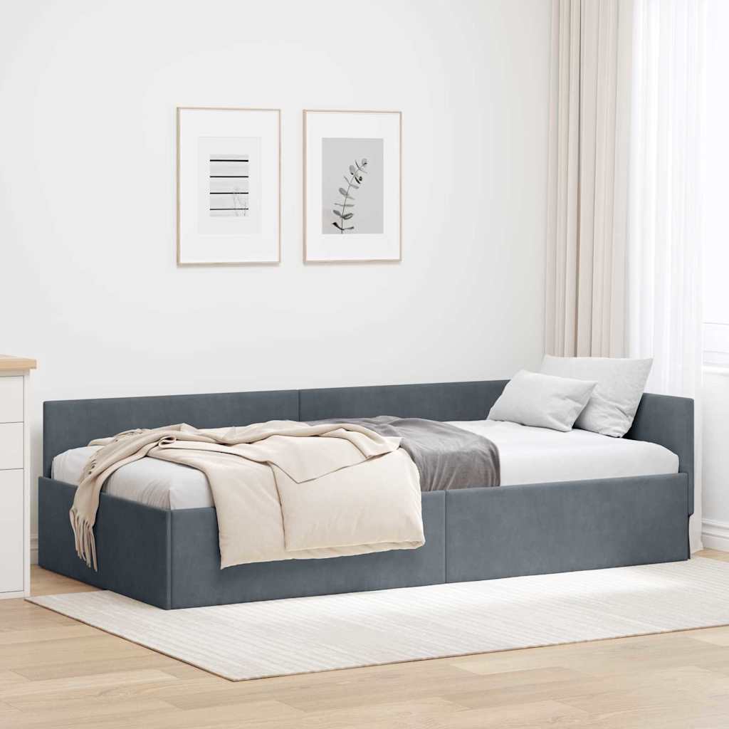vidaXL Rama łóżka narożnego Ciemnoszary 90 cm x 200 cm Aksamit