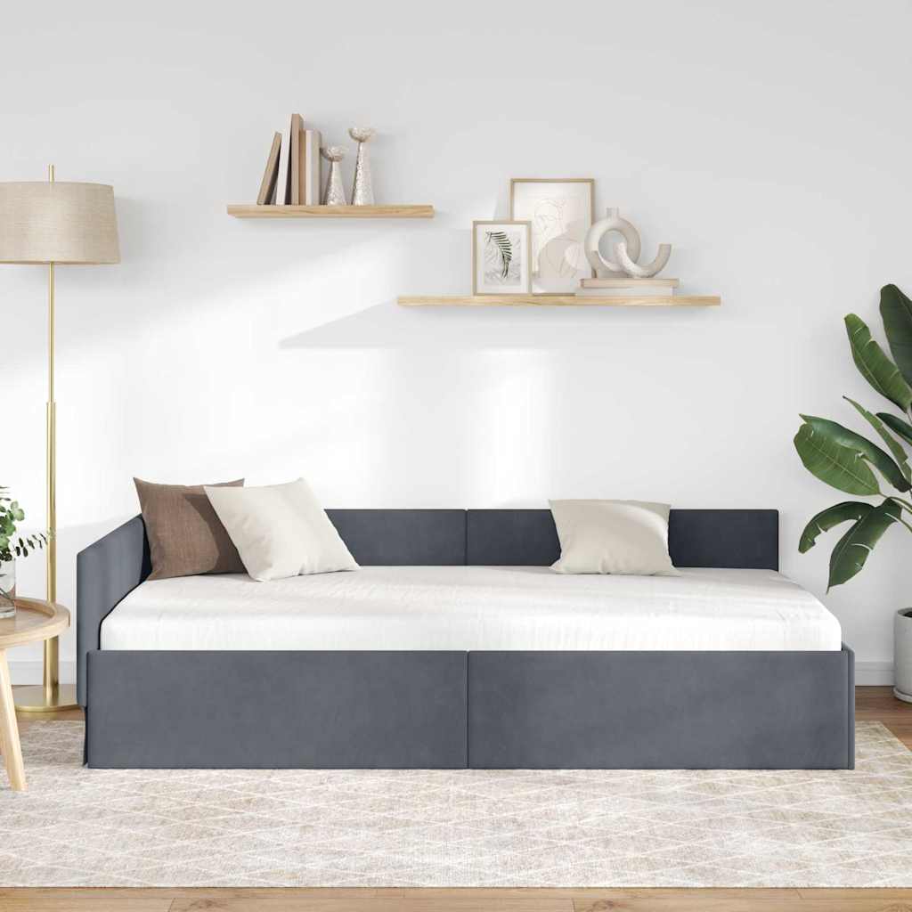 vidaXL Rama łóżka narożnego Ciemnoszary 90 cm x 200 cm Aksamit