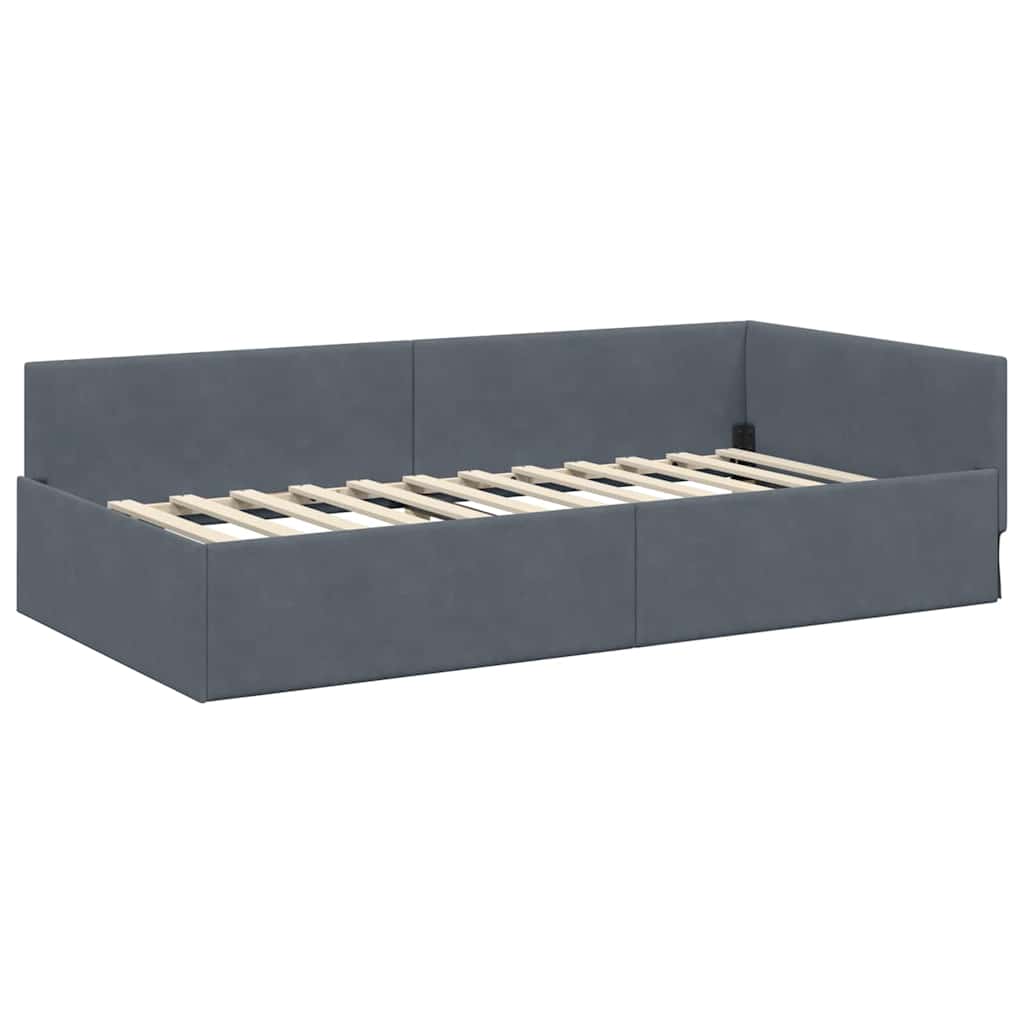 vidaXL Rama łóżka narożnego Ciemnoszary 90 cm x 200 cm Aksamit