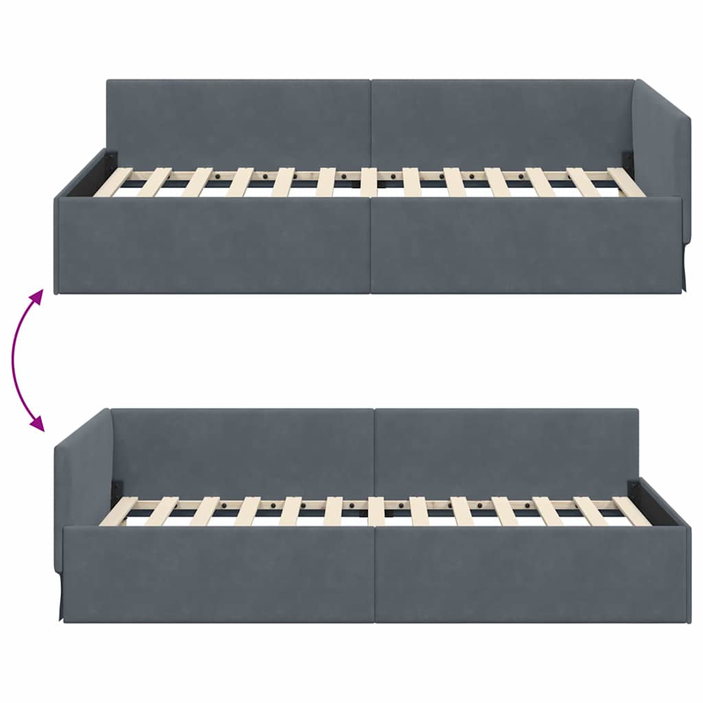 vidaXL Rama łóżka narożnego Ciemnoszary 90 cm x 200 cm Aksamit