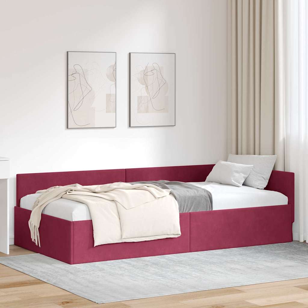 vidaXL Rama łóżka narożnego Czerwone wino 90 cm x 200 cm Aksamit