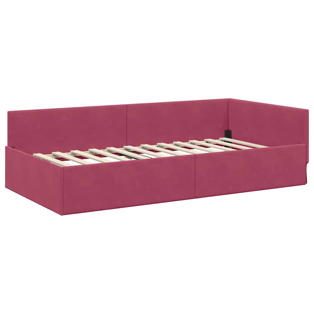 vidaXL Rama łóżka narożnego Czerwone wino 90 cm x 200 cm Aksamit