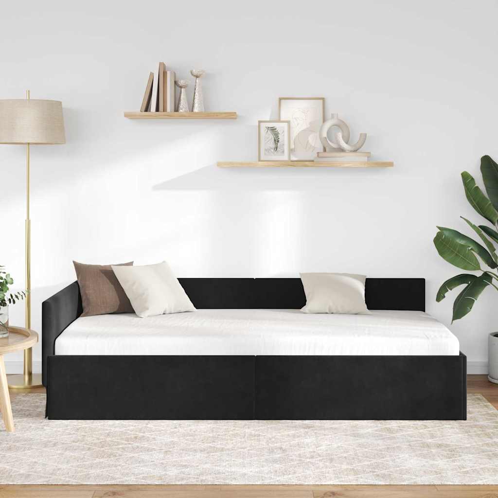 vidaXL Rama łóżka narożnego Z zagłówkiem Czarny 90 cm x 200 cm Aksamit
