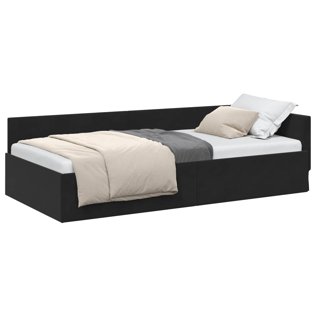 vidaXL Rama łóżka narożnego Z zagłówkiem Czarny 90 cm x 200 cm Aksamit