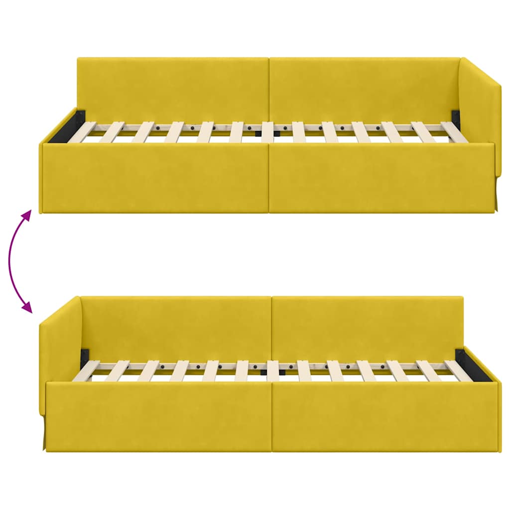 vidaXL Rama łóżka narożnego Żółty 90 x 200 cm Aksamit
