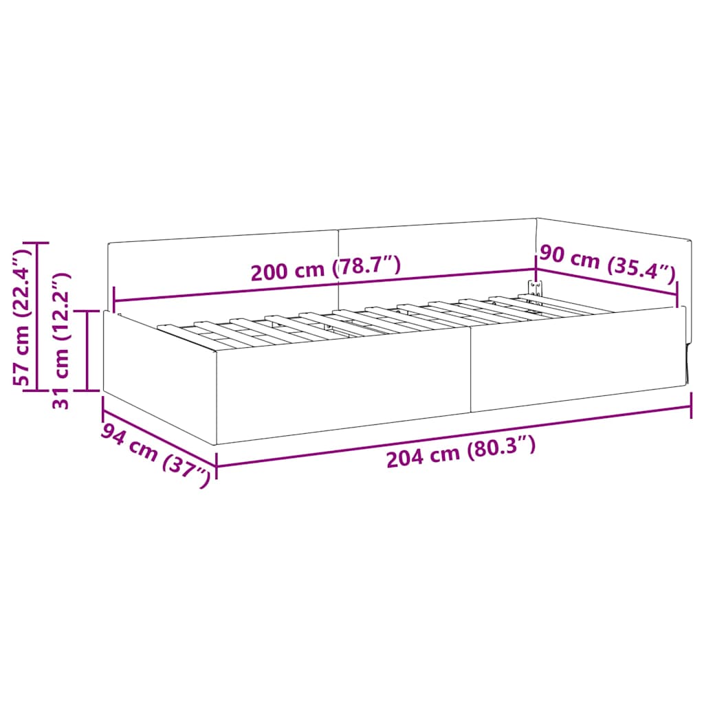 vidaXL Rama łóżka narożnego Żółty 90 x 200 cm Aksamit