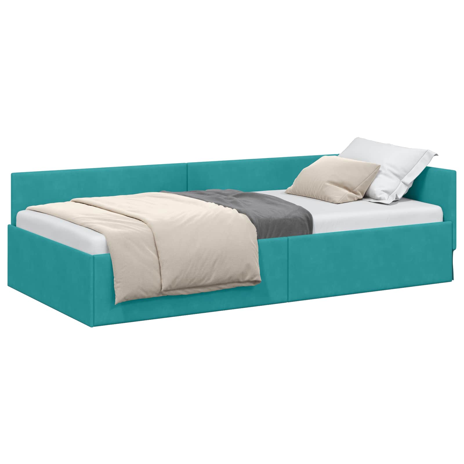 vidaXL Rama łóżka narożnego Turkusowy 90 cm x 200 cm Aksamit