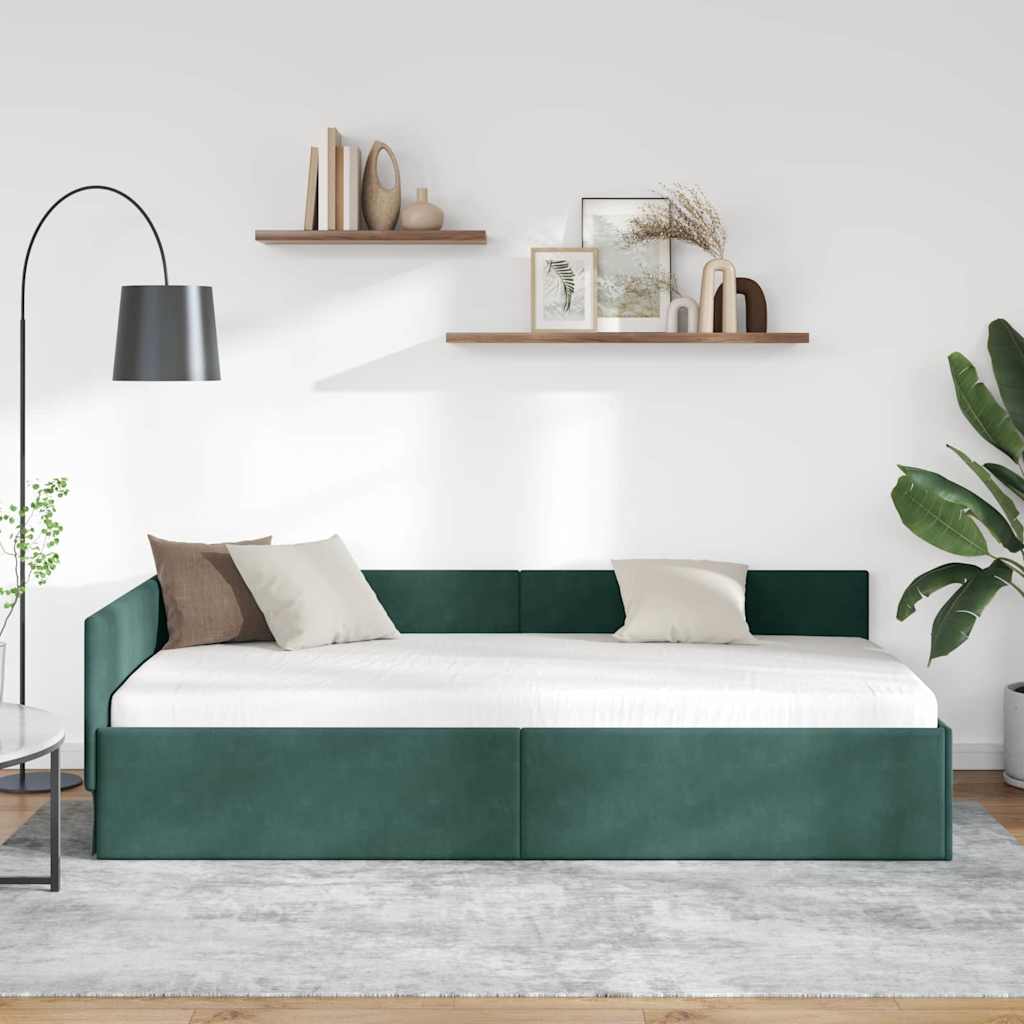 vidaXL Rama łóżka narożnego Ciemna zieleń 100 cm x 200 cm Aksamit