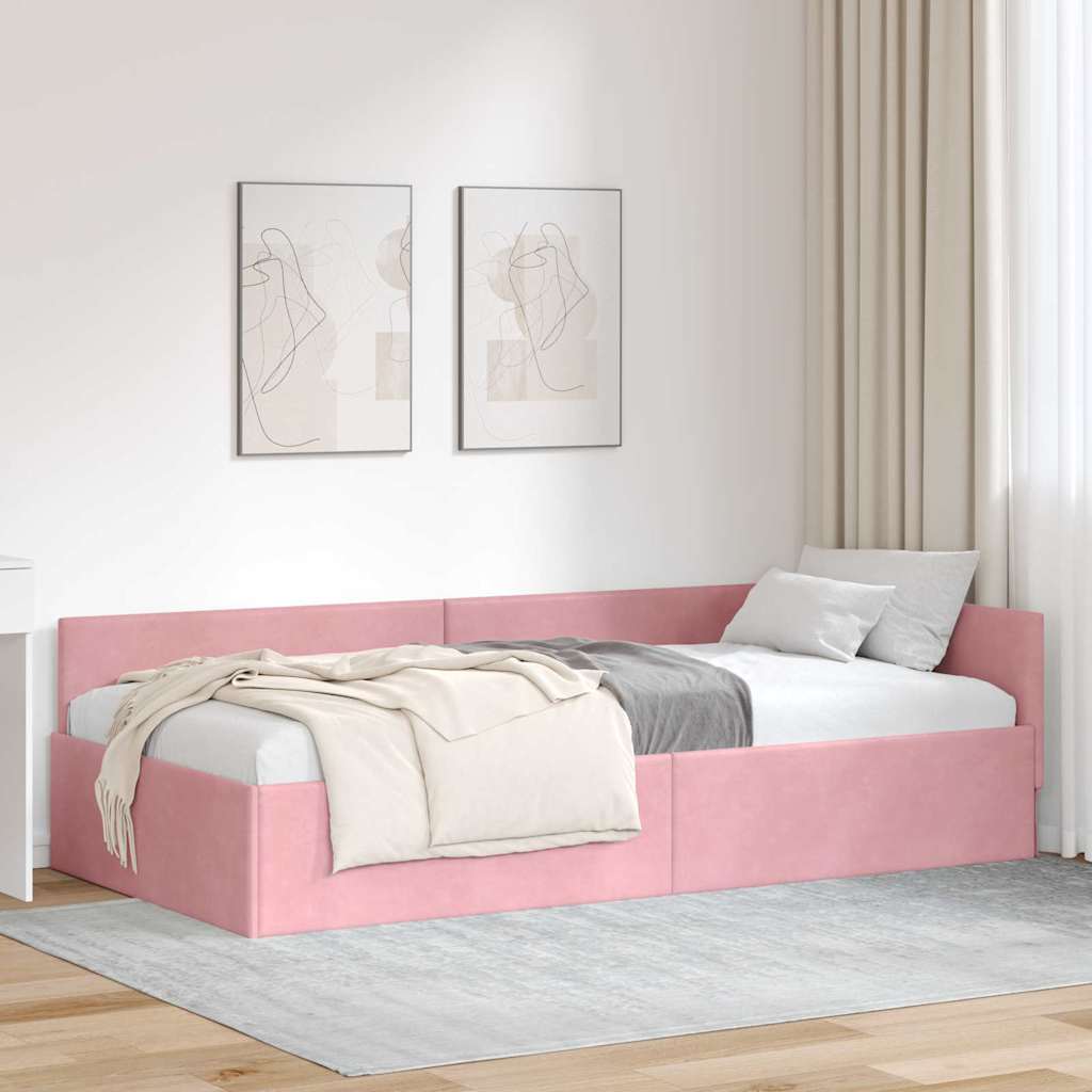 vidaXL Rama łóżka narożnego Różowy 100 cm x 200 cm Aksamit