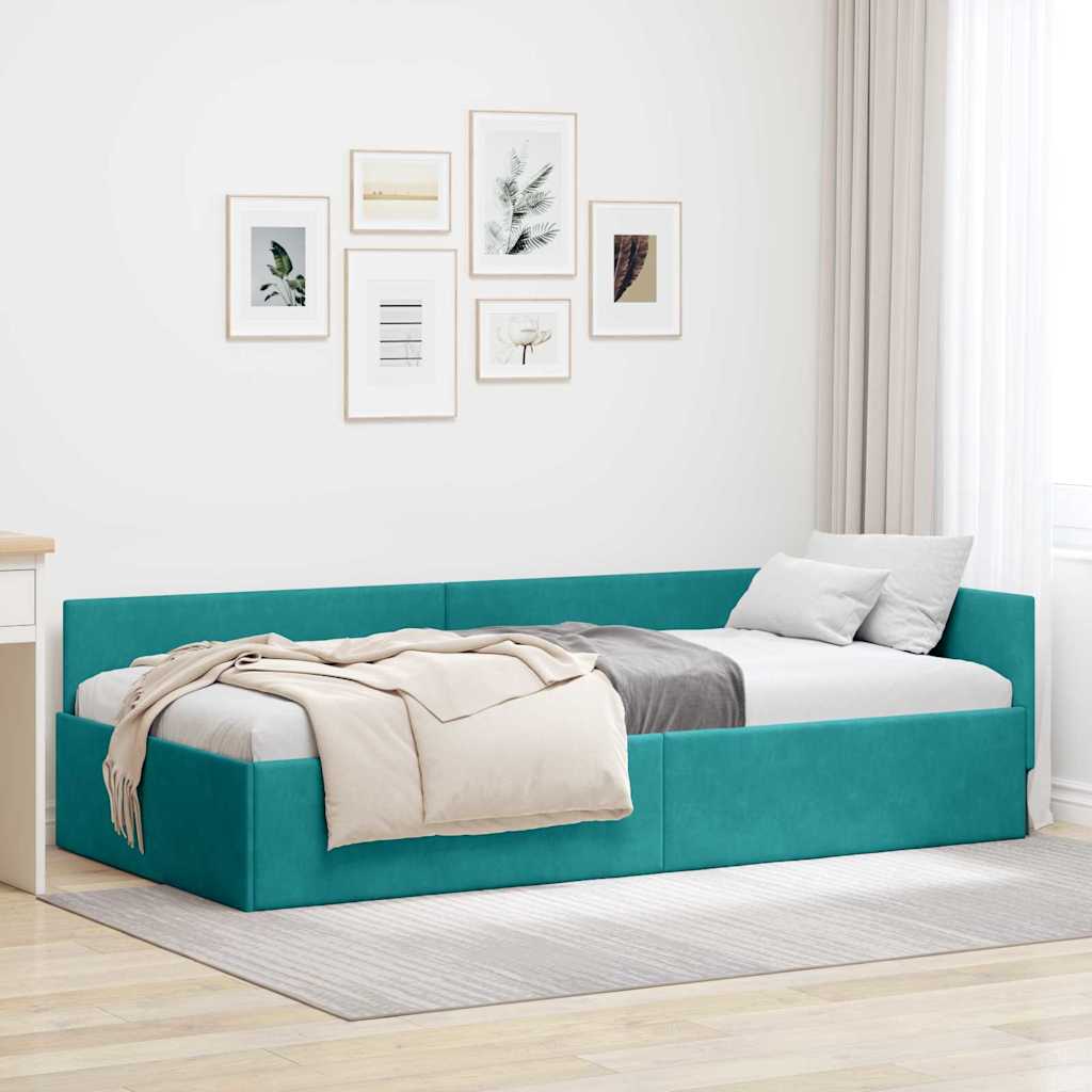 vidaXL Rama łóżka narożnego Turkusowy 100 cm x 200 cm Aksamit