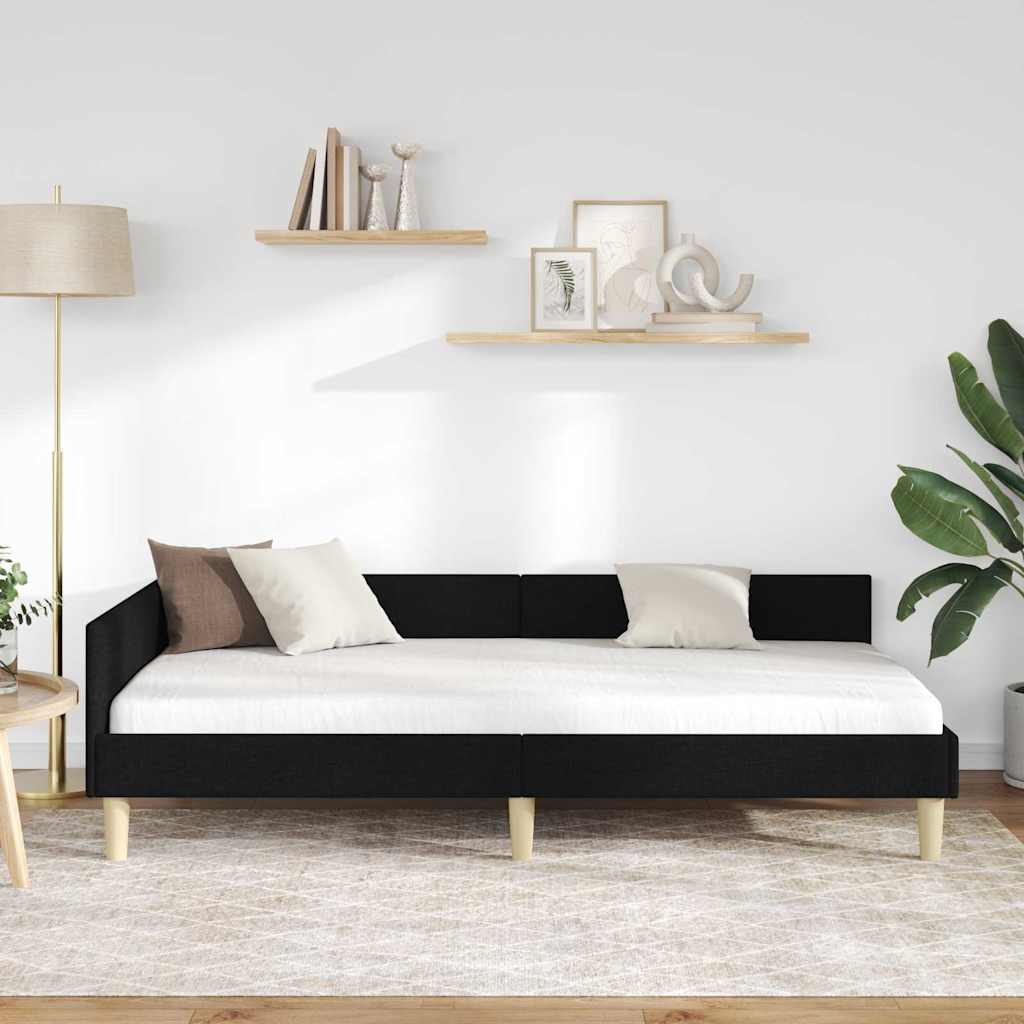 vidaXL Rama łóżka narożnego Czarny 90 x 190 cm tkanina