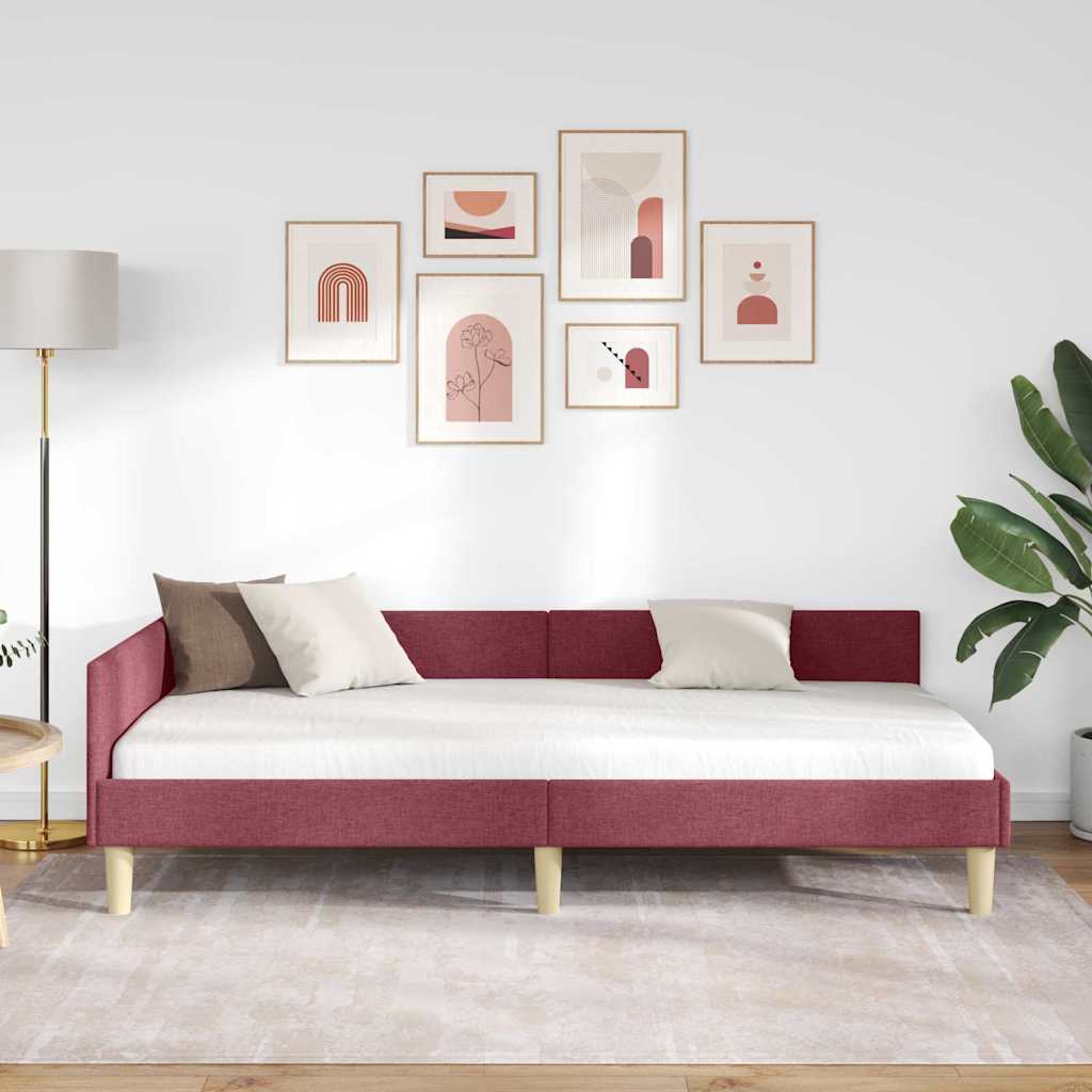 vidaXL Rama łóżka narożnego Czerwone wino 90 x 190 cm tkanina