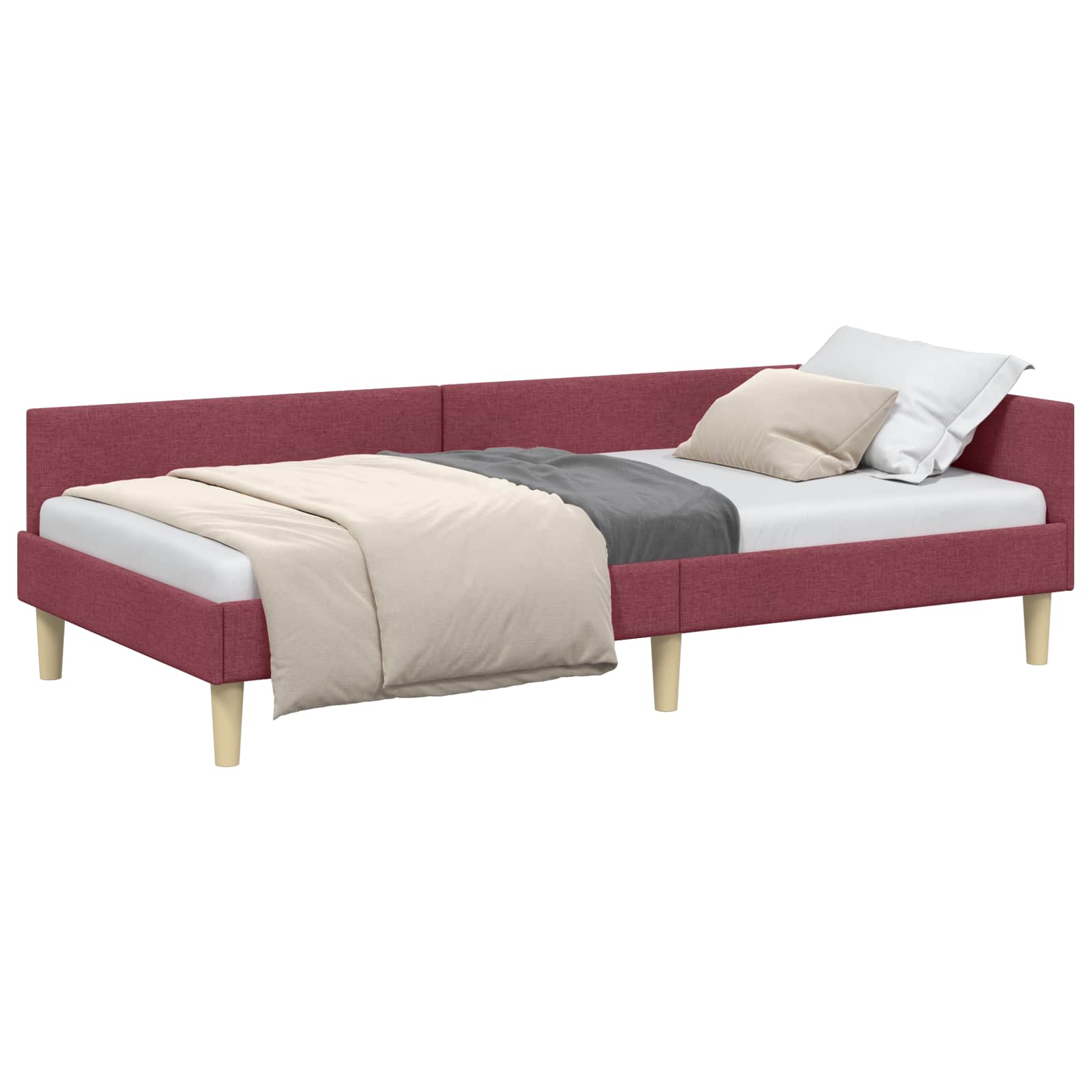 vidaXL Rama łóżka narożnego Czerwone wino 90 x 190 cm tkanina