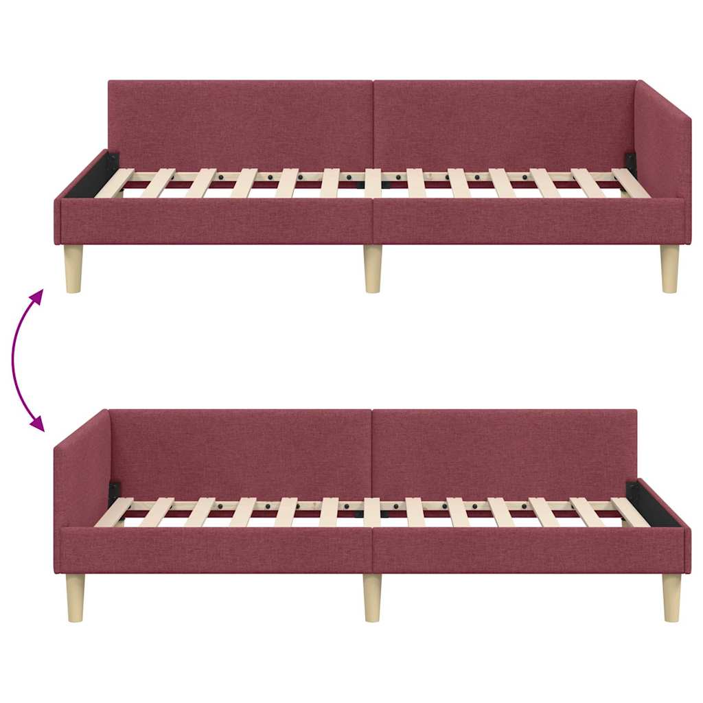 vidaXL Rama łóżka narożnego Czerwone wino 90 x 190 cm tkanina