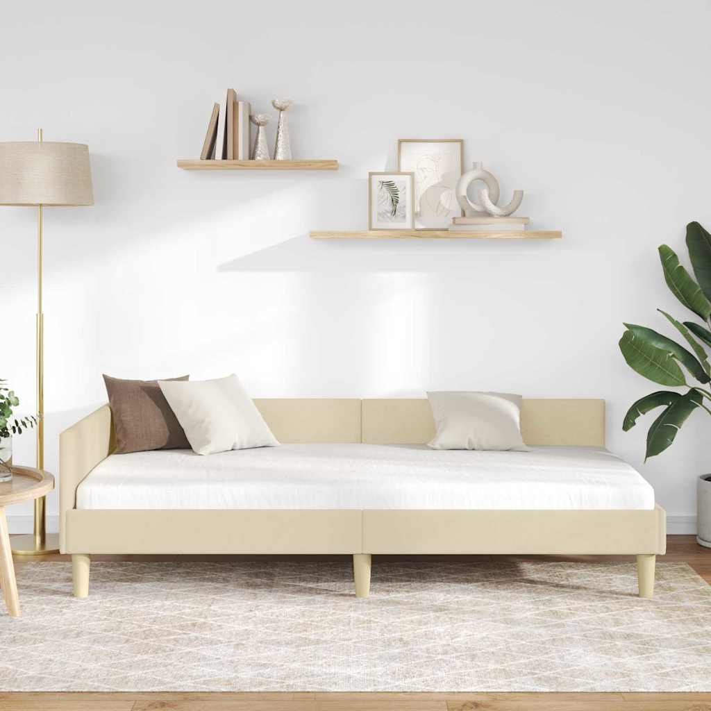 vidaXL Rama łóżka narożnego Kremowy 90 x 190 cm tkanina