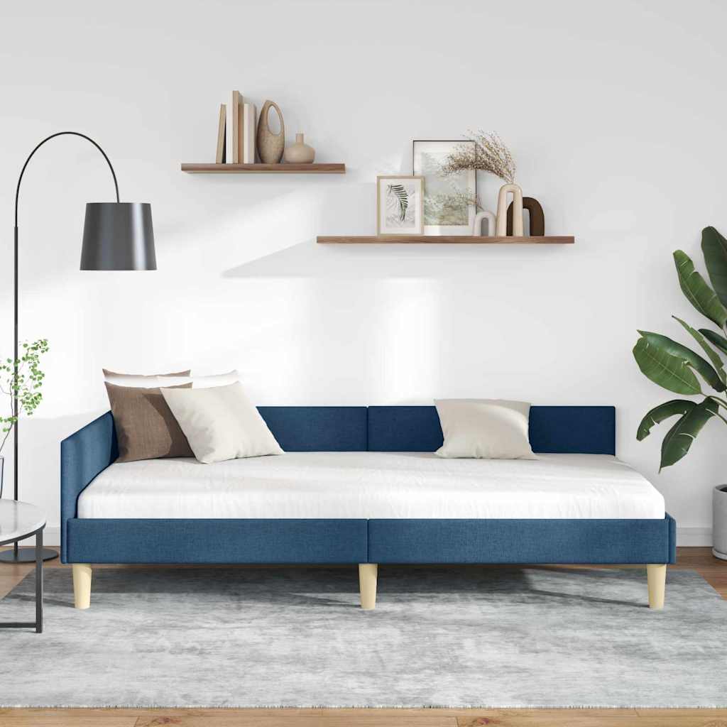 vidaXL Rama łóżka narożnego Niebieski 90 x 190 cm tkanina