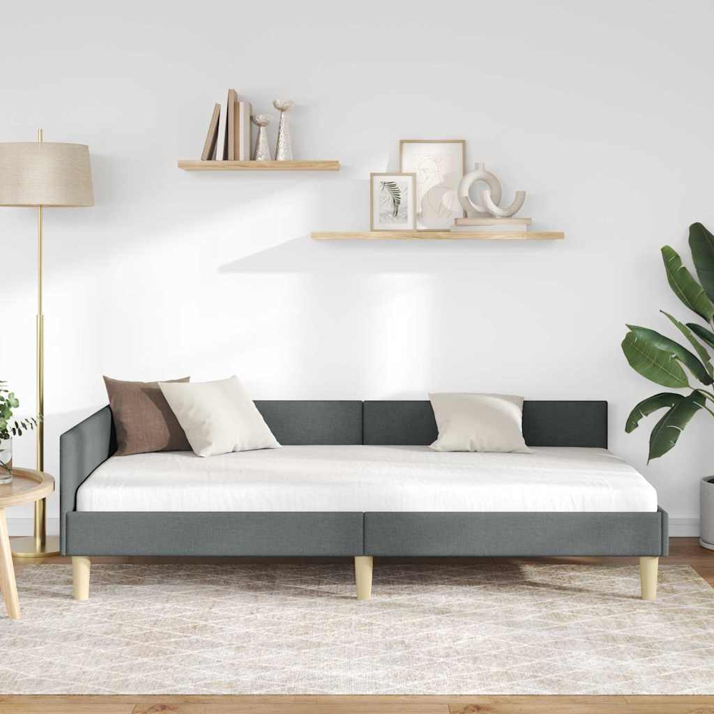 vidaXL Rama łóżka narożnego Ciemnoszary 90 x 200 cm tkanina