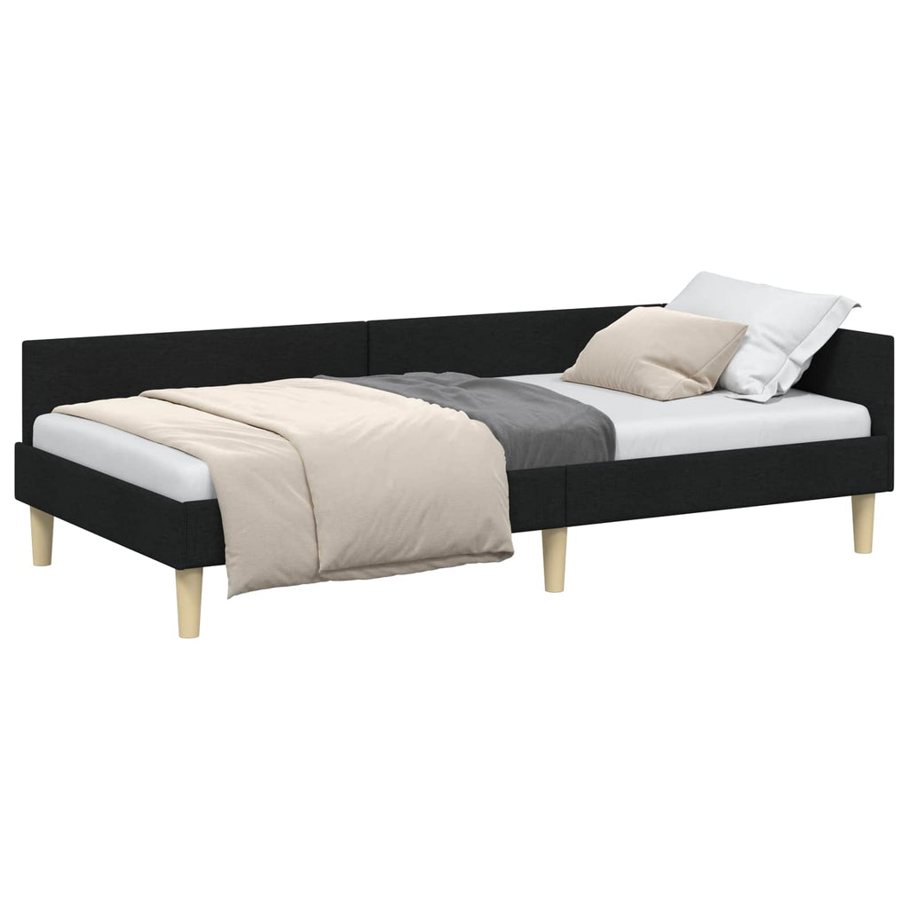 vidaXL Rama łóżka narożnego Czarny 90 x 200 cm tkanina