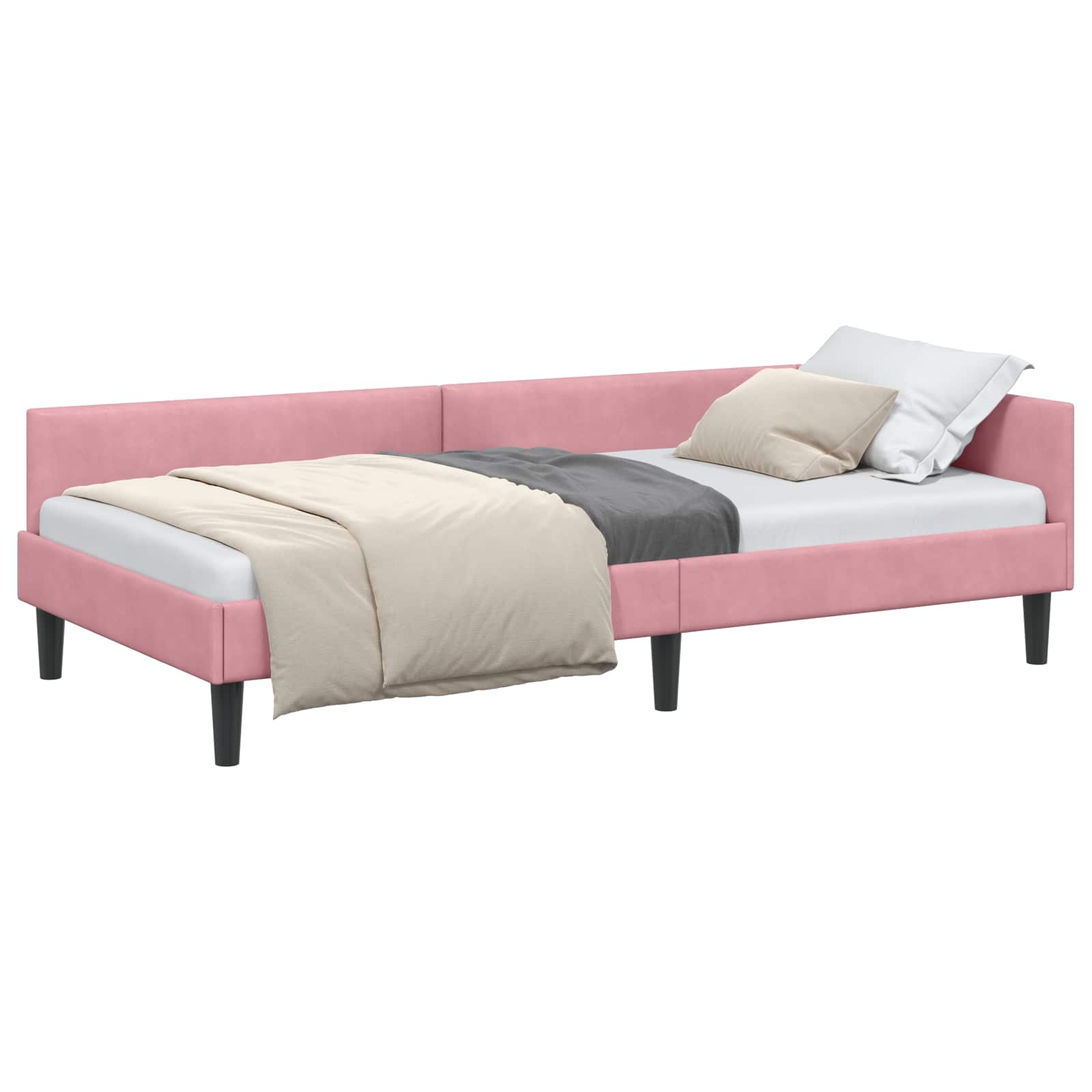 vidaXL Rama łóżka narożnego Z zagłówkiem Różowy 80 cm x 200 cm Aksamit